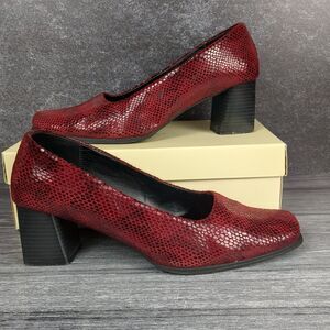Red Snakeskin Pumps 2.5" Block Heels Women's 9.5 M Pinup Rockabilly